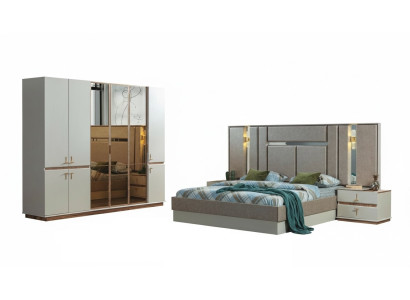 Designer Bett Holz Kleiderschrank Luxuriöse Nachttische Schlafzimmer Set