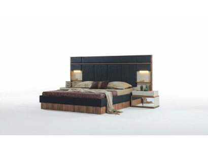 Moderne Schlafzimmer Garnitur Doppelbett Holz Nachttische Textilbett