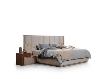 Moderne Beige Schlafzimmer Garnitur Luxuriöses Doppelbett + Nachttische