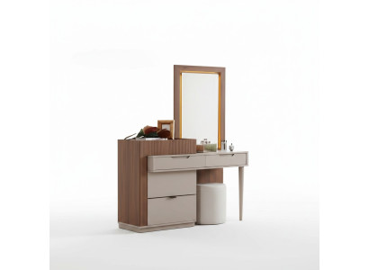 Beige-Braune Schlafzimmer Kommode Designer Schminktisch Mit Spiegel 2tlg