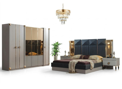 Luxuriöse Schlafzimmer Möbel Polster Doppelbett Holz Nachttische Schrank