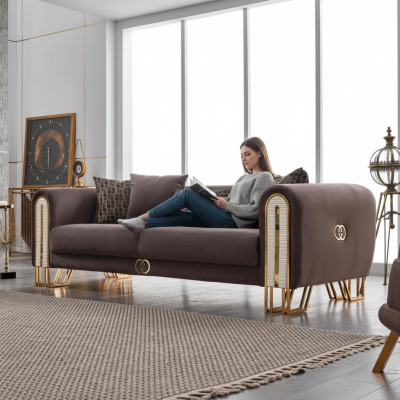 Luxus Couch Gold Metall Sofa Dreisitzer Couchen Polster Möbel 240cm