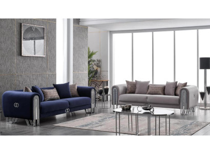 Samt Couch Silber Luxus Sofagarnitur 3+3 Sitzer Couchen Sofa 2tlg.