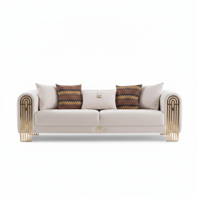 Weißer Wohnzimmer Edelstahl Couch Polstermöbel Textil Design Stil Sofa