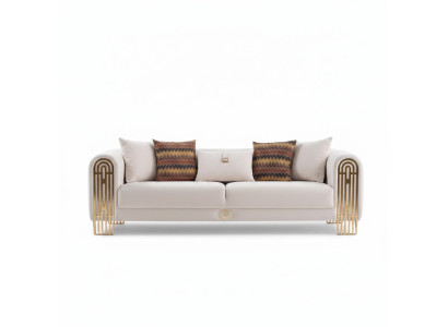 Weißer Wohnzimmer Edelstahl Couch Polstermöbel Textil Design Stil Sofa