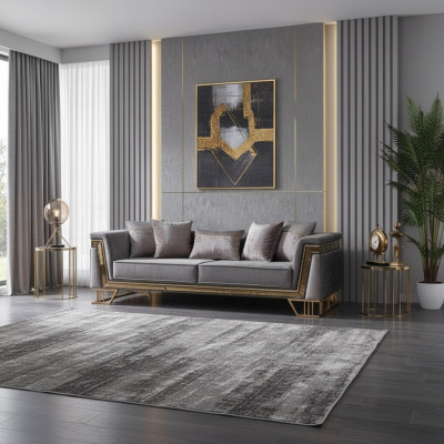 Grauer Dreisitzer Luxus Wohnzimmercouch Designer Textil Sofa Sitzmöbel