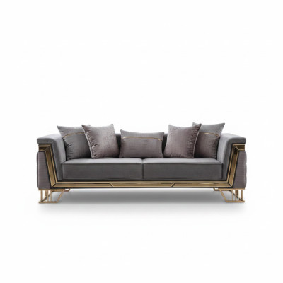Grauer Dreisitzer Luxus Wohnzimmercouch Designer Textil Sofa Sitzmöbel