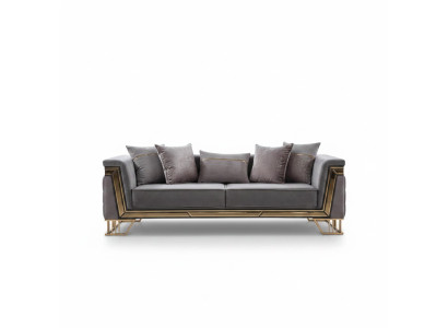 Grauer Dreisitzer Luxus Wohnzimmercouch Designer Textil Sofa Sitzmöbel