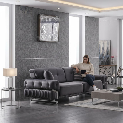 Grauer Designer Dreisitzer Wohnzimmermöbel Textil Polstersofa Modern