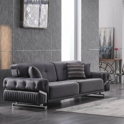 Grauer Designer Dreisitzer Wohnzimmermöbel Textil Polstersofa Modern