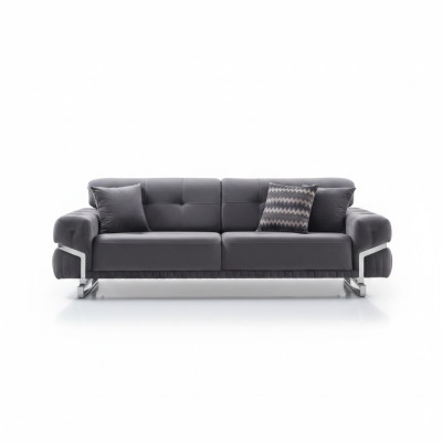 Grauer Designer Dreisitzer Wohnzimmermöbel Textil Polstersofa Modern