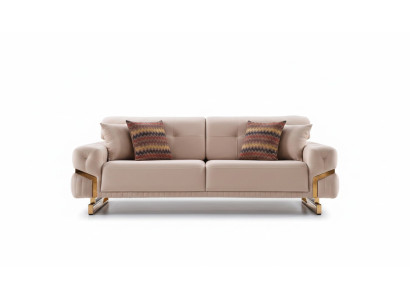 Beiger Dreisitzer Edelstahlmöbel Wohnzimmer Couch Luxus Textil Sofa