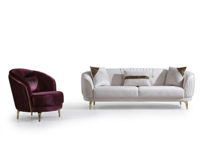 Sofagarnitur Edelstahlfüße Dreisitzer + Sessel Moderne Wohnzimmer Couch