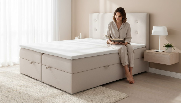 Schlafzimmer Bett Polster Modern Design Luxus Doppelbett Beige Boxspringbett