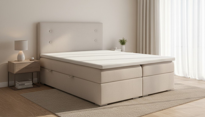 Schlafzimmer Bett Polster Modern Design Luxus Doppelbett Beige Boxspringbett