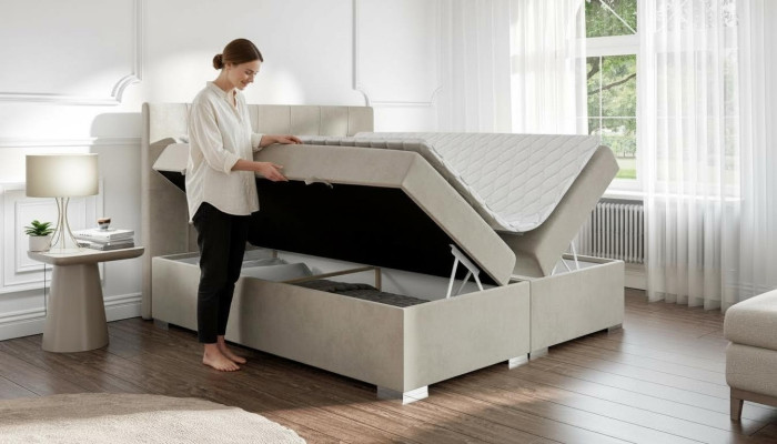 Bett Luxus Schlafzimmer Doppelbett Textil Polster Design Möbel Boxspringbett