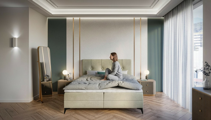 Bett Luxus Schlafzimmer Polstermöbel Design Doppelbett Stoff Boxspringbett