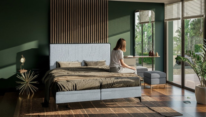 Bett Modern Doppelbett Designer Schlafzimmer Polster Stoff Möbel Betten