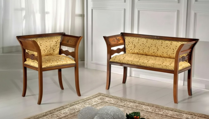 Designer Sitzgarnitur Polsterbank Luxus Sitzmöbel Stoff Stuhl 2+1 Sitz