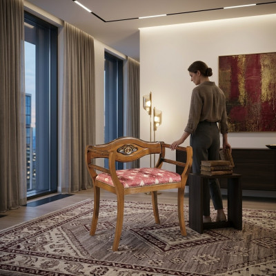 Designer Stuhl Klassische Polster Stoff Sitzmöbel Wohnzimmer Lehnstuhl