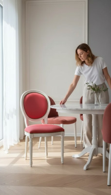 Esszimmerstuhl Rosa Polsterstuhl Klassischer Textil Sitzmöbel Lehnstuhl