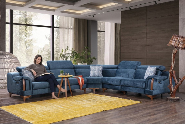 Sofa L-Form Modern Blau Ecksofa Couch Wohnzimmer Design Neu Möbel