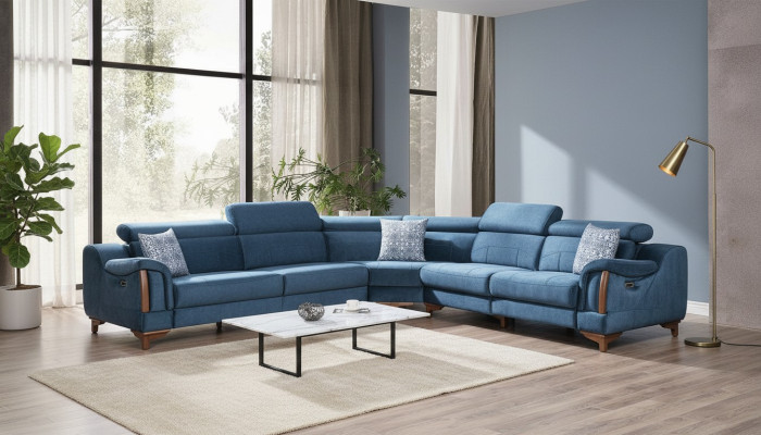 Sofa L-Form Modern Blau Ecksofa Couch Wohnzimmer Design Neu Möbel