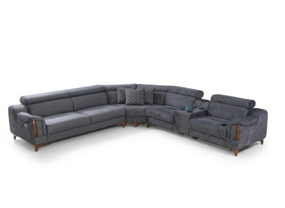 Grau Ecksofa Wohnzimmer Luxus Sofa L-Form Modern Design Möbel Textil