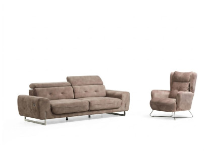 Set 2 tlg Wohnzimmer Sofagarnitur  Dreisitzer Sofa Couch Modern Sessel Textil