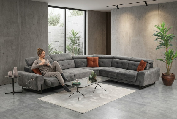 Grau Ecksofa Designer Wohnzimmer Sofa Couch L-Form Polster Luxus Möbel Modern