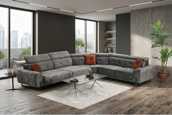 Grau Ecksofa Designer Wohnzimmer Sofa Couch L-Form Polster Luxus Möbel Modern
