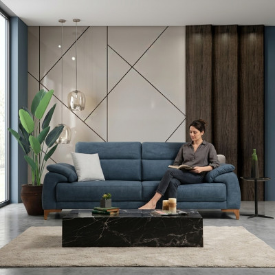 Sofa Couch Wohnzimmer Modern Möbel Dreisitzer Blau Polstersofa Design