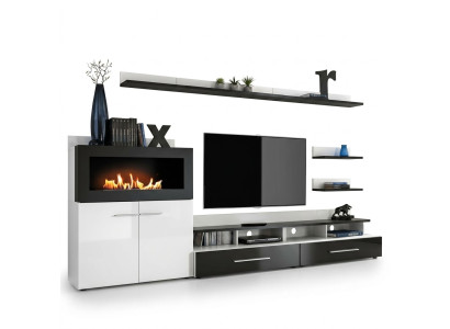 Wohnwand TV-Ständer Kommode mit eingebautem Kamin Designer Möbel Moderne