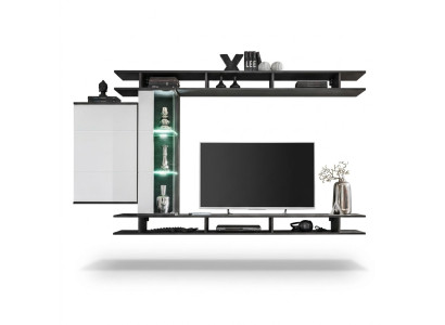 Modern Wohnwand Grau Designer Wohnzimmer Möbel Holz Wandschrank