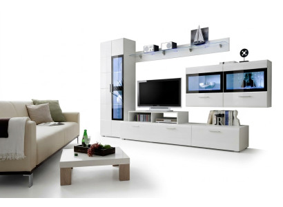 Wohnwand Luxus Set Wohnzimmer TV Ständer Vitrine Holz Wandschrank Neu