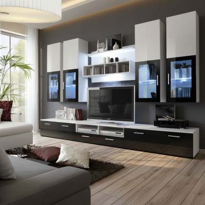 Modern Design Wohnwand Holz Wand Regale Komplett TV-Ständer Einrichtung