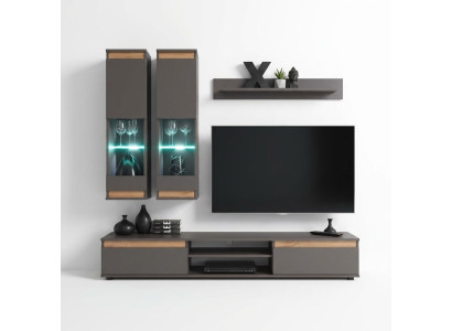 Luxus Wohnwand tv Ständer Holz Designer Wohnzimmer Grau Möbel Wandschrank