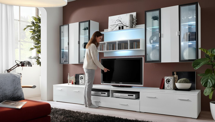 Wohnwand Designer TV-Ständer Wohnzimmer Einrichtung Holz Modern Möbel
