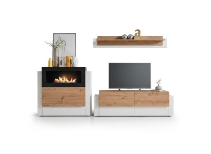 Designer Weiß Wohnwand Luxus Kommode mit Kamin Einrichtung Wohnzimmermöbel