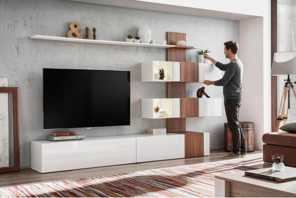 Modern Wohnwand Luxus Einrichtung Wohnzimmer Design TV-Ständer Wand Regale