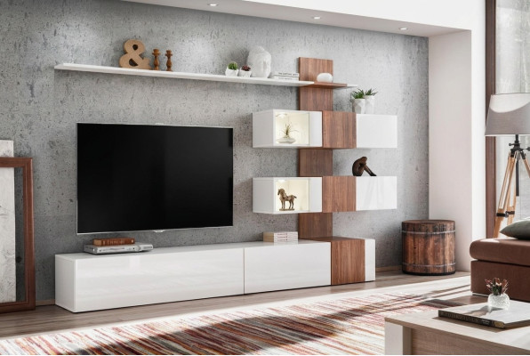 Modern Wohnwand Luxus Einrichtung Wohnzimmer Design TV-Ständer Wand Regale