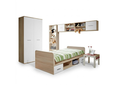 Kinderzimmer Komplett Bett Kleiderschrank Bücherregal Wandregal Set 5 tlg