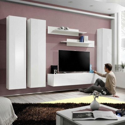 Komplette Set 6 tlg Weiß Wohnwand TV Ständer Wohnzimmer Einrichtung