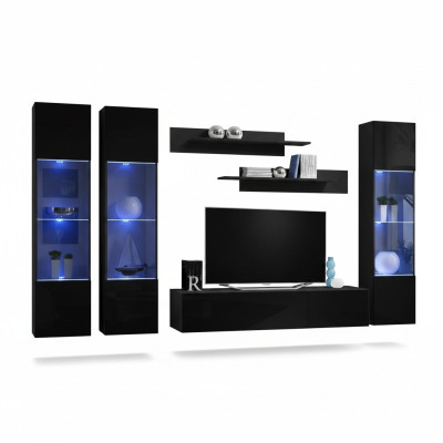 Wohnzimmer Garnitur 6 tlg Wohnwand Lowboard TV-Ständer Hänge Vitrine Holzmöbel