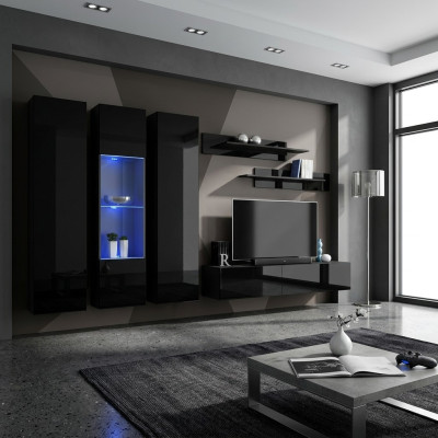 Wohnwand Set 6 tlg Luxus Wohnzimmer TV Ständer Holz Wandregal Wandschrank Neu