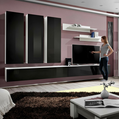 Wohnzimmer Komplett Set 7 tlg Wohnwand TV Ständer Luxus Garnitur Wandregal Neu