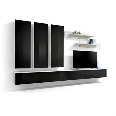 Wohnzimmer Komplett Set 7 tlg Wohnwand TV Ständer Luxus Garnitur Wandregal Neu