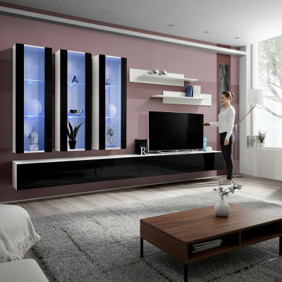 Luxus Wohnwand Holzmöbel Wohnzimmer Wandregal Designer Hänge Vitrine Neu