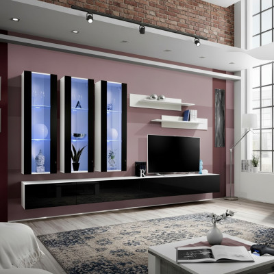 Luxus Wohnwand Holzmöbel Wohnzimmer Wandregal Designer Hänge Vitrine Neu