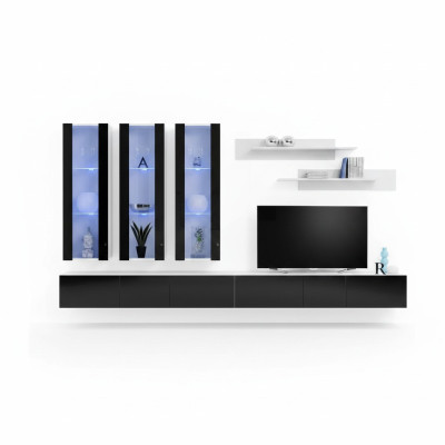Luxus Wohnwand Holzmöbel Wohnzimmer Wandregal Designer Hänge Vitrine Neu